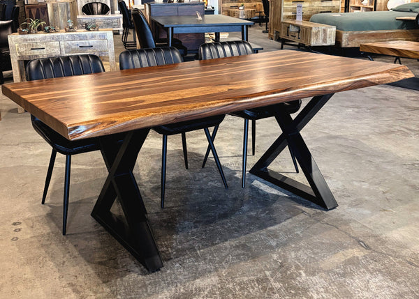 Table à dîner bois de rose 2" brun base X - Kif-Kif Import