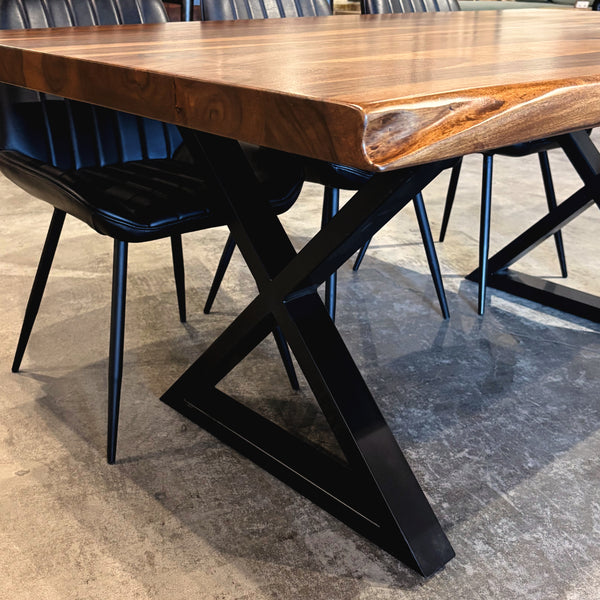 Table à dîner bois de rose 2" brun base X - Kif-Kif Import