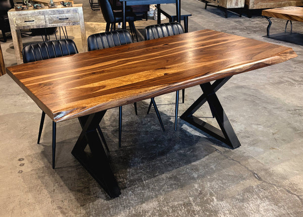 Table à dîner bois de rose 2" brun base X - Kif-Kif Import