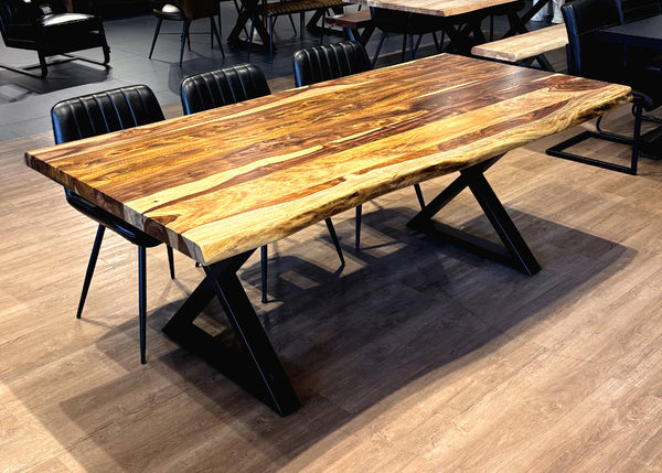 Table à dîner bois de rose 2" champagne base X - Kif-Kif Import