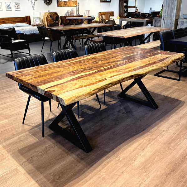 Table à dîner bois de rose 2" champagne base X - Kif-Kif Import