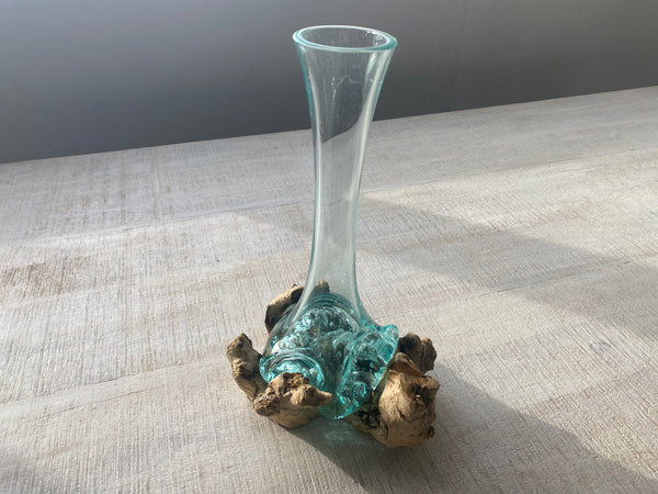 Vase en bois et verre soufflé 15" - Kif-Kif Import
