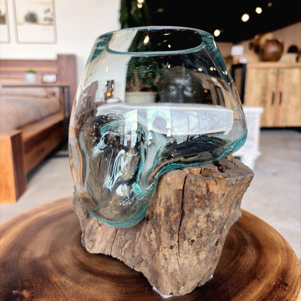 Vase en verre soufflé sur racine Ø10" - Kif-Kif Import