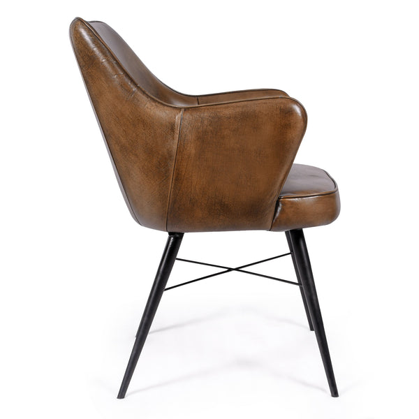 Chaise NINA cuir brun – vue de côté