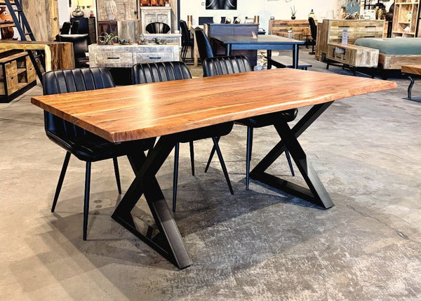 Table à dîner acacia 1.5" bord naturel champagne base X - Kif-Kif Import