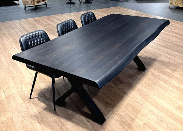 Table à dîner acacia 2" bord naturel onyx base Docks - Kif-Kif Import