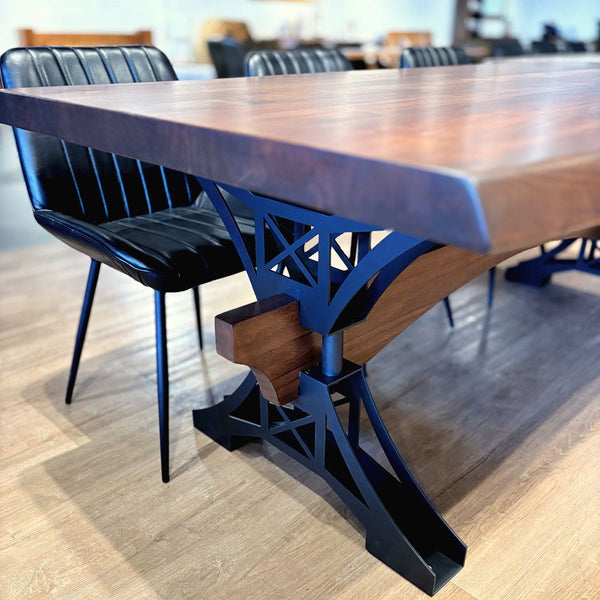 Table à dîner acacia 2" bord naturel noisette base Eiffel - Kif-Kif Import