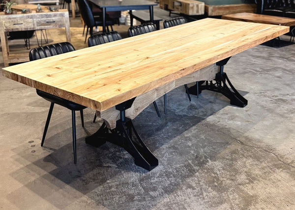 Table à dîner acacia 2" bord droit blanchie Eiffel - Kif-Kif Import