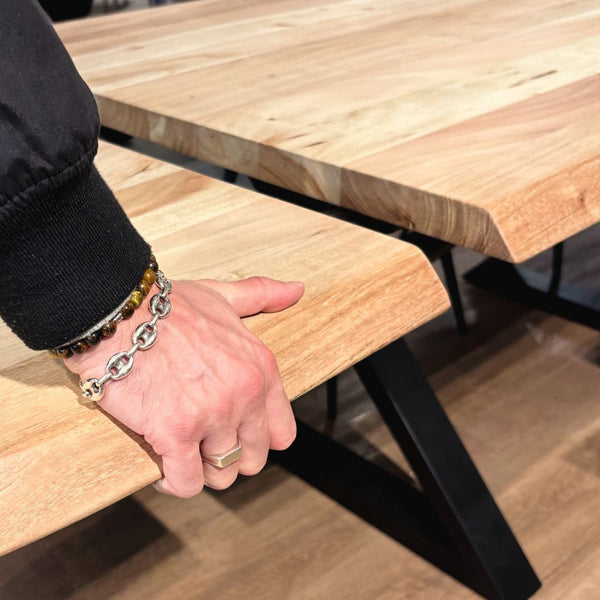 Table à dîner extensible acacia 1.5" bord naturel blanchi X - Kif-Kif Import