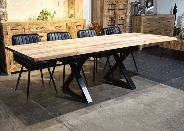 Table à dîner extensible acacia 1.5" bord naturel blanchi X - Kif-Kif Import