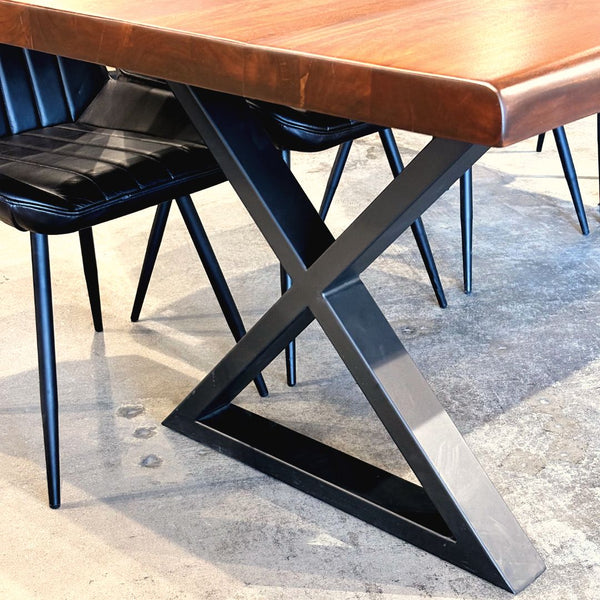 Table à dîner acacia 2" bord naturel noisette base X - Kif-Kif Import