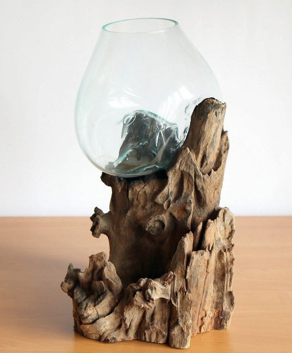 Vase en bois et verre soufflé 20" - Kif-Kif Import