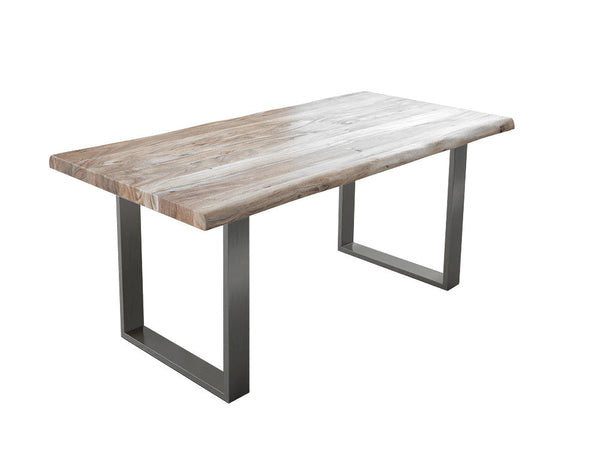 2" Acacia dining table Bleached natural edge U metal base - Kif-Kif Import