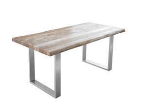 2" Acacia dining table Bleached natural edge U metal base - Kif-Kif Import