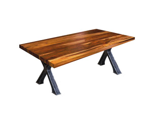 Table à dîner Tao (coupe droite) bois de rose brun base métal Docks - Kif-Kif Import