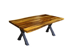 Live Edge champagne rosewood dining table with metal base Docks - Kif-Kif Import