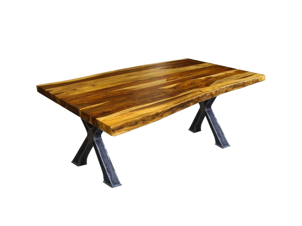 Live Edge champagne rosewood dining table with metal base Docks - Kif-Kif Import