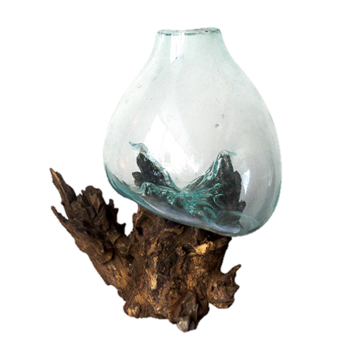 Vase en bois et verre soufflé - Kif-Kif Import